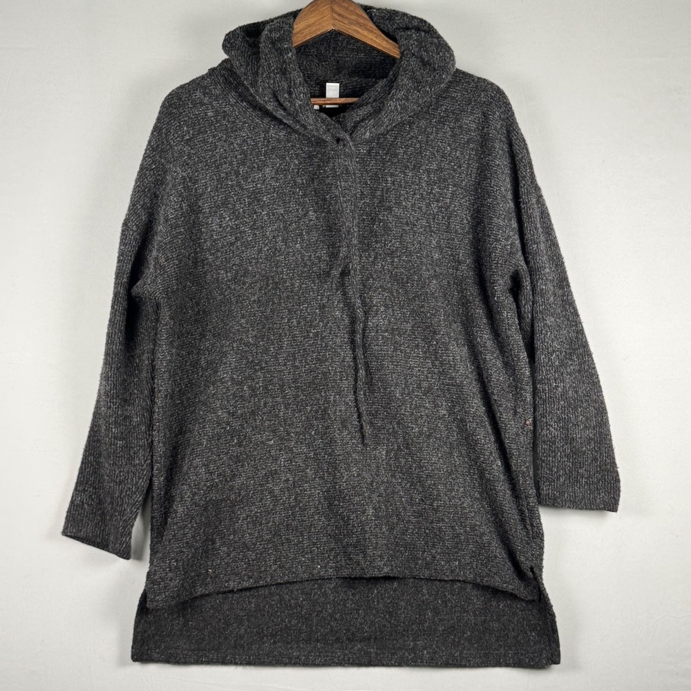 Tribal Hooded Sweater Women XL Black Excellent High Low Marled Knit Tunic 3202A
